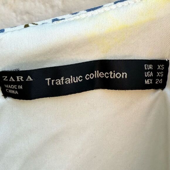 Zara Trafaluc Collection Tie-Strap Mini Dress in Blue/Cream Floral Print | XS - Picture 7 of 8